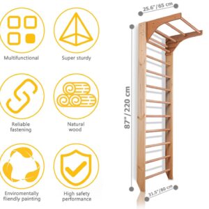 Dani Active Wall Bars with Dip Bars CM-01-220, 87 in Wooden Swedish Ladder Set: Adjustable Pull Up and Dip Bars for Training and Physical Therapy - Used in Homes, Gyms, Clinic, and Schools