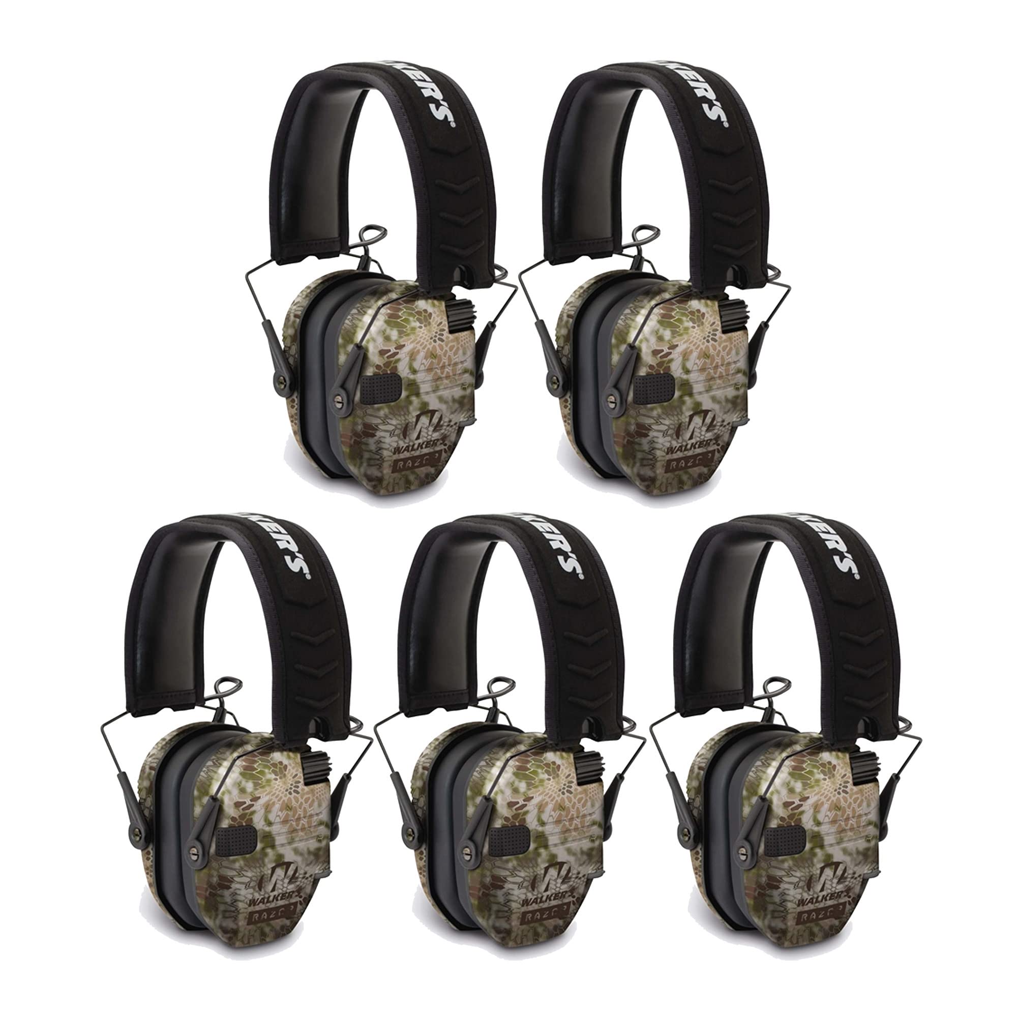 Walkers Razor Slim Electronic Shooting Ear Muff (Kryptek Camo) 5-Pack Bundle (5 Items)