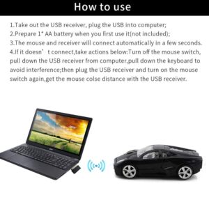 Jinfili 2.4GHz Sports Car Wireless Mouse Optical Cool 1600DPI 3D USB Wireless Gaming Mice for Pc Laptop Windows 10