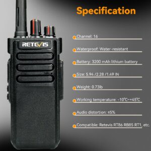 Retevis RT29 Military Grade Walkie Talkies, Long Range 2 Way Radio with Earpiece, 700,000 sq. ft/50 Floor Range, Dust Protected and Splashproof (IP54 Rating), Heavy Duty Two Way Radio (2 Pack)