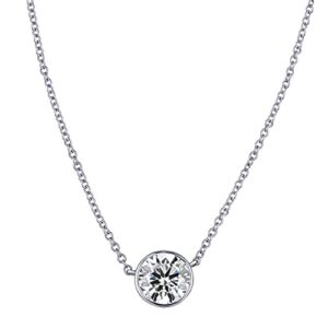 1/5 cttw AGS Certified Diamond Necklace for Women Brilliant-Cut Diamond Bezel-Set Necklace in White Gold (K-L Color, I2-I3 Clarity) - 16" 2" Extender