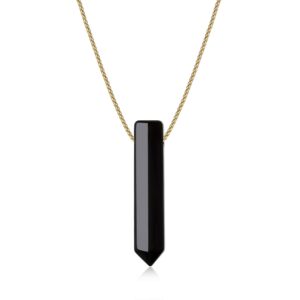 COAI Gemstone Black Obsidian Genuine Stone Hexagonal Pointed Pendant Necklace