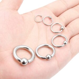 Lcolyoli 316L Surgical Steel Captive Bead Ring Spring Action BCR Monster Screwball Rings PA Nipple Tragus Cartilage Septum Piercing Jewelry 20G 16G 14G 12G 8G 6G Silver-tone