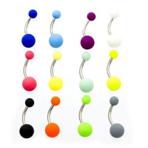 BodyJewelryOnline Navel rings, 14G Belly Button Navel Rings Stainless steel Easy to clean, Matte colorful coated balls Pack of 12