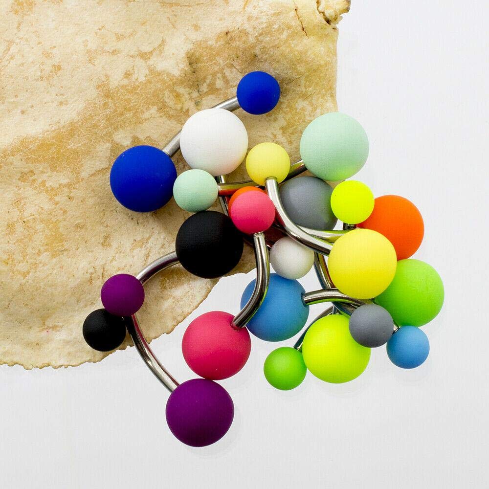 BodyJewelryOnline Navel rings, 14G Belly Button Navel Rings Stainless steel Easy to clean, Matte colorful coated balls Pack of 12