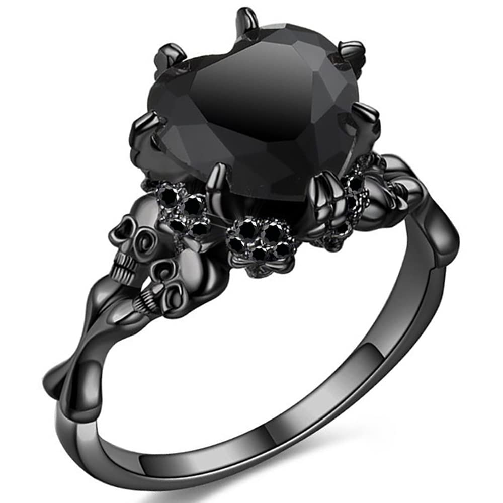 Gothic jewelry Skull Rings Halloween Punk Engagement Black Rings for Women Vampire Accessories Christmas Gifts (Black, 7)