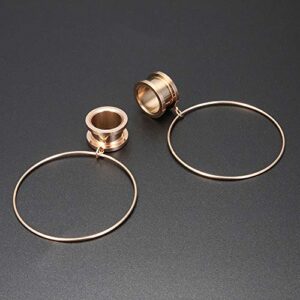 ZS Ear Tunnels Large Hoop Ear Plugs Rose Gold Ear Gauges 316L Stainless Steel Expander Dangle Gauges 6g-3/4 IN