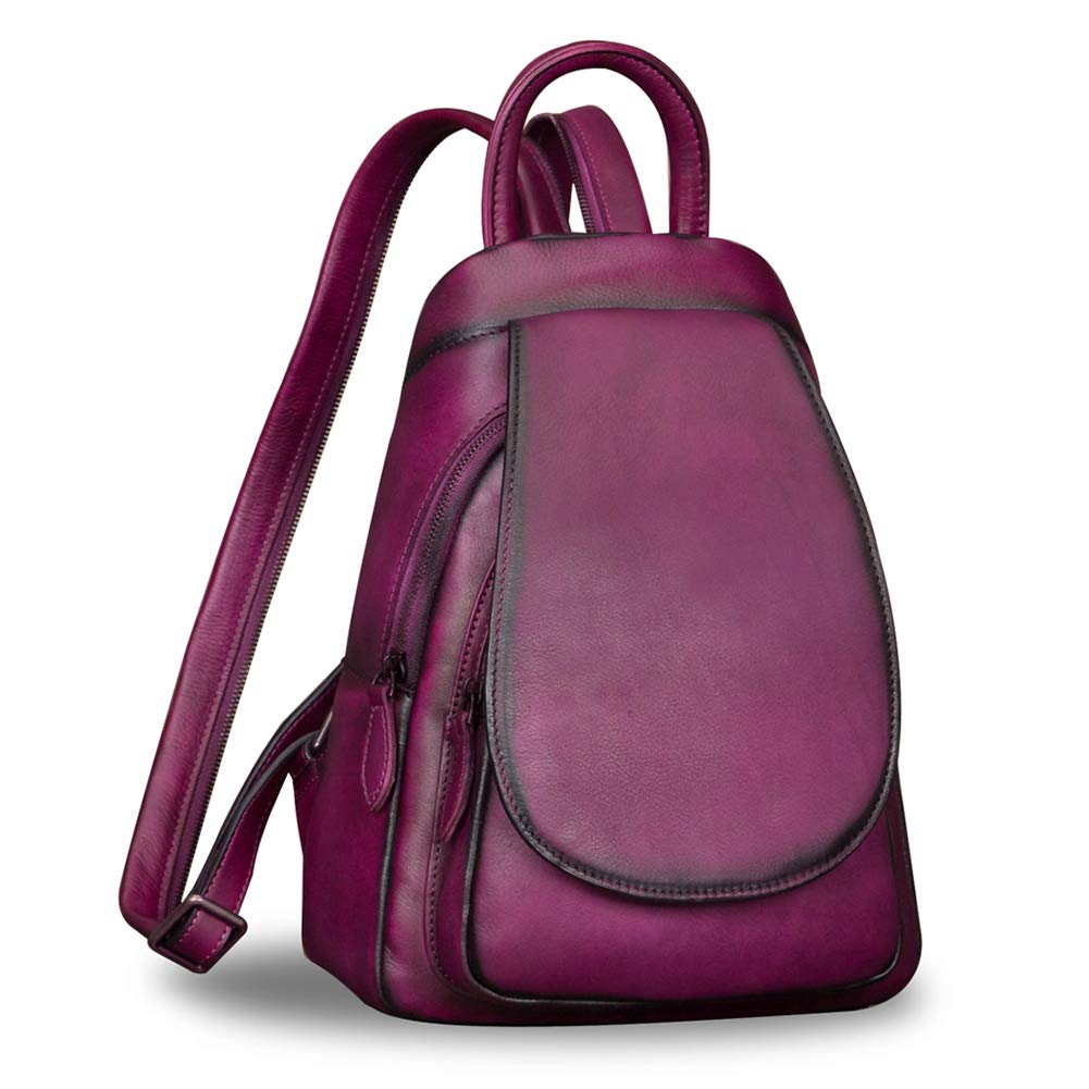 IVTG Genuine Leather Backpack for Women Vintage Real Leather Rucksack Fashion Shoulder Knapsack Purse Daypack Bag (Purple)