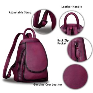 IVTG Genuine Leather Backpack for Women Vintage Real Leather Rucksack Fashion Shoulder Knapsack Purse Daypack Bag (Purple)