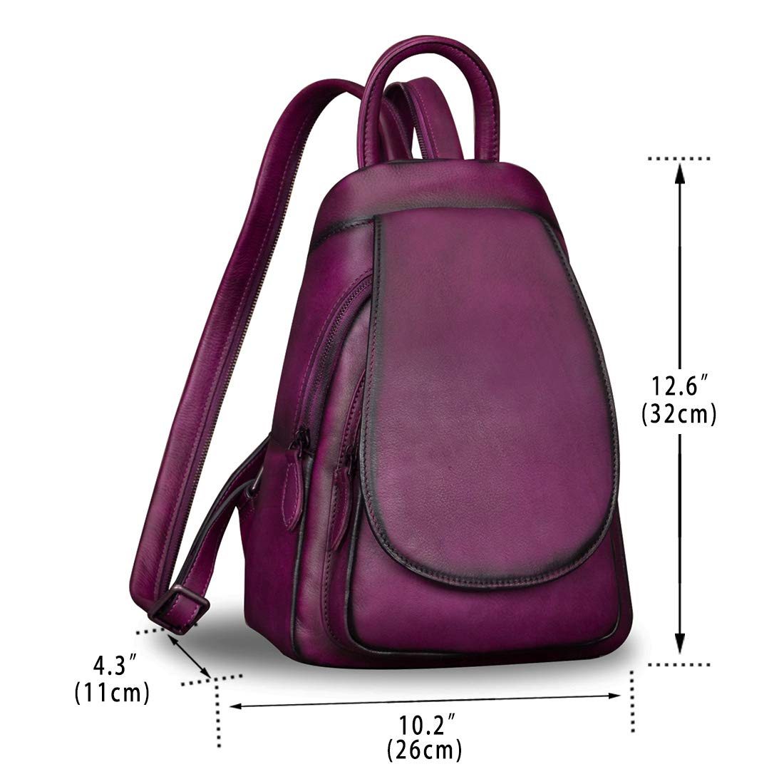 IVTG Genuine Leather Backpack for Women Vintage Real Leather Rucksack Fashion Shoulder Knapsack Purse Daypack Bag (Purple)