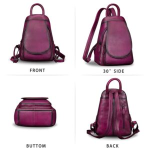 IVTG Genuine Leather Backpack for Women Vintage Real Leather Rucksack Fashion Shoulder Knapsack Purse Daypack Bag (Purple)