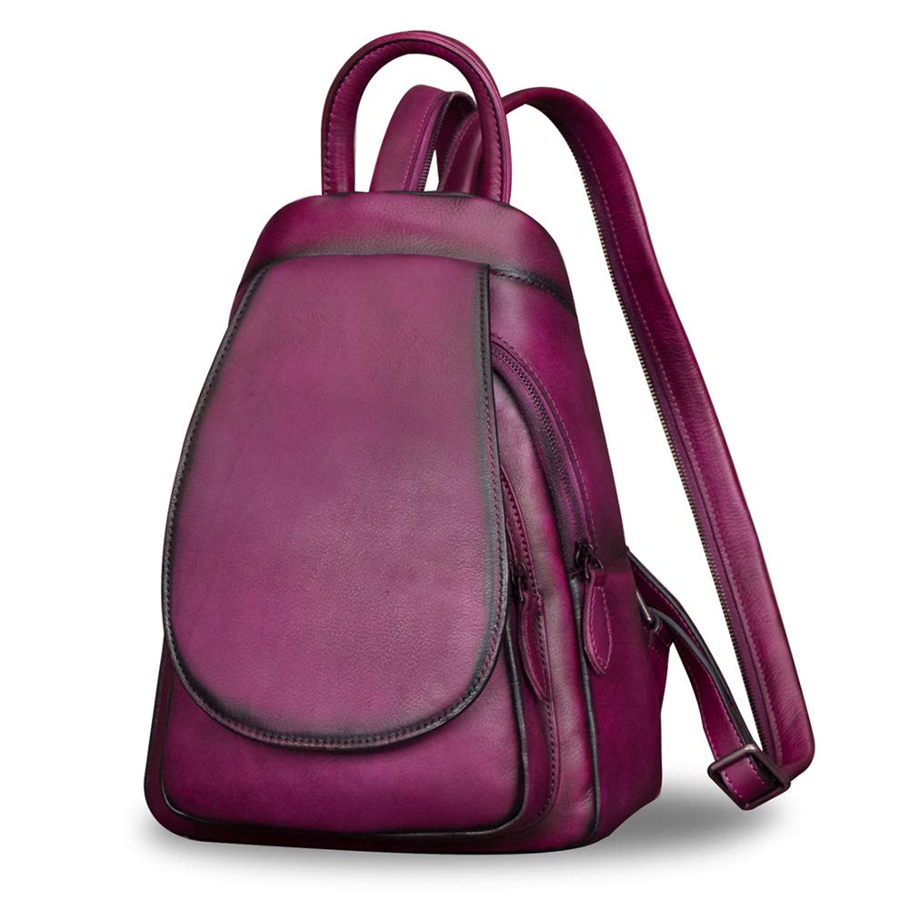 IVTG Genuine Leather Backpack for Women Vintage Real Leather Rucksack Fashion Shoulder Knapsack Purse Daypack Bag (Purple)