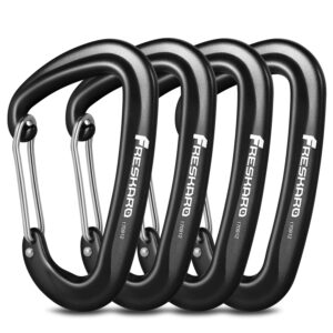 FresKaro Wiregate Carabiner Clip, 12kN(2698lbs), Used for Backpacking Gear or as a Hiking Accessories - 4pack of Black d Ring Wire gate caribeener Clips.