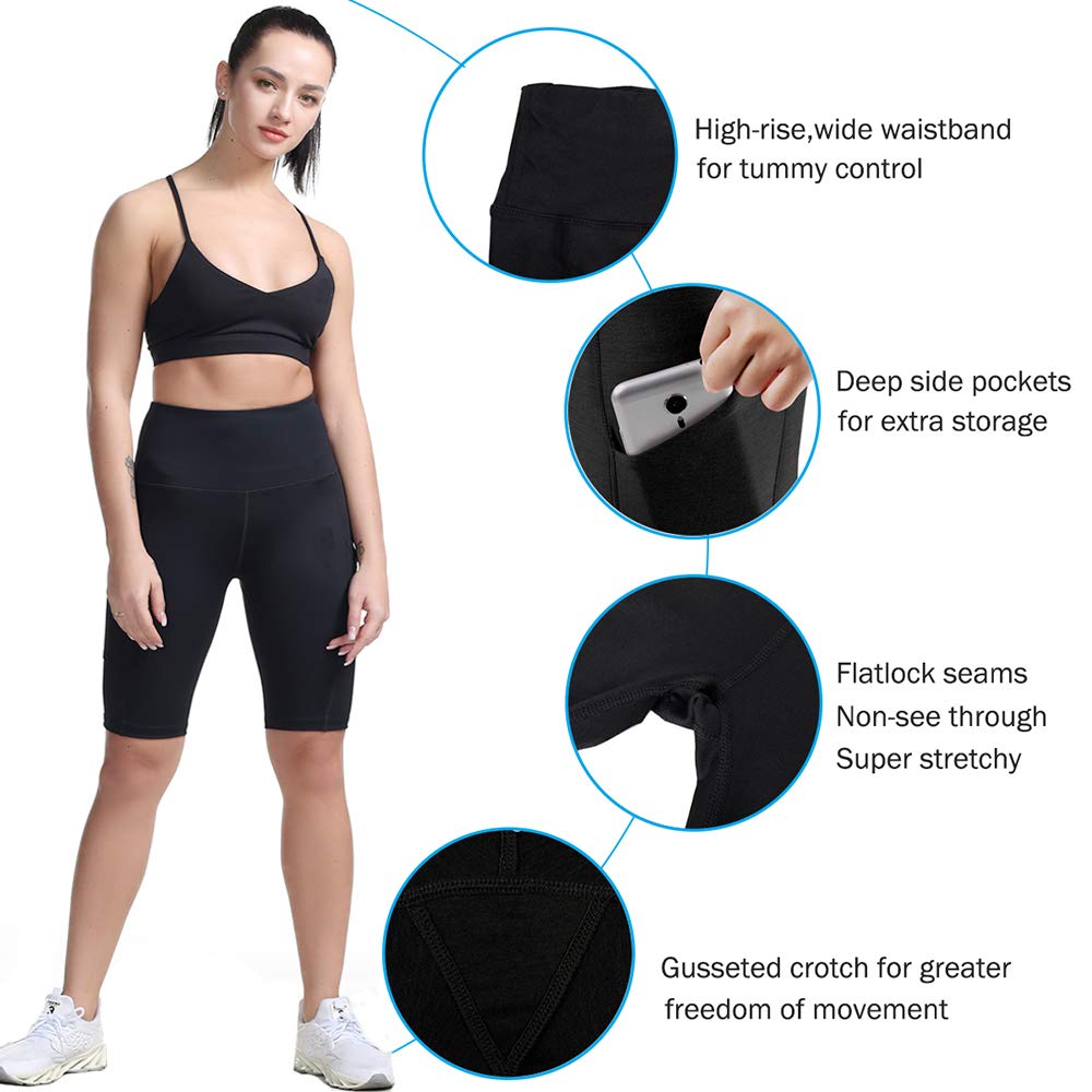 TYUIO High Waist Workout Yoga Shorts Women Running Biker Shorts with Pockets Black XXL