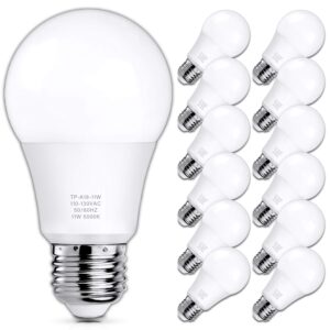 maxvolador 12-pack a19 led light bulbs, 100 watt equivalent led bulb, 5000k daylight white, 1100 lumens, e26 medium base, cri 85+, non-dimmable