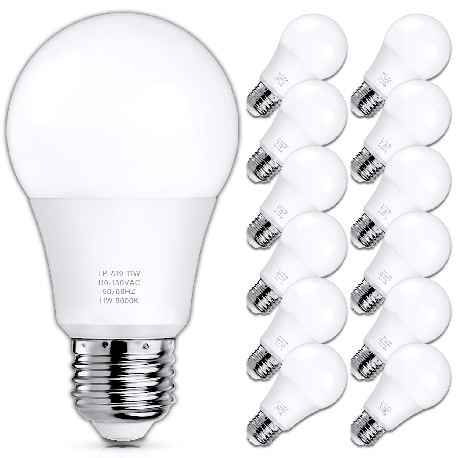 MAXvolador 12-Pack A19 LED Light Bulbs, 100 Watt Equivalent LED Bulb, 5000K Daylight White, 1100 Lumens, E26 Medium Base, CRI 85+, Non-Dimmable