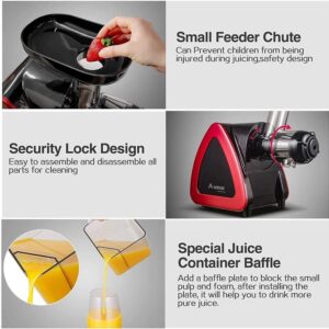 Slow Juicer, Aobosi Slow Masticating Juicer, Cold Press Juicer Machines with Reverse Function, Quiet Motor, High Juice Yield with Juice Jug & Brush for Cleaning