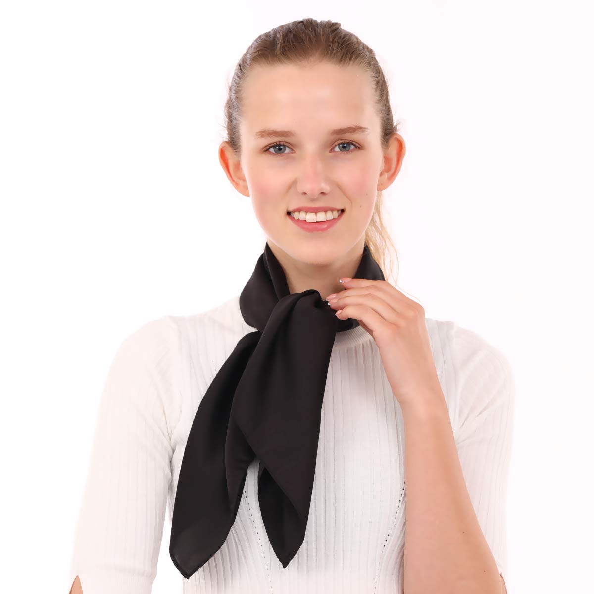 AOLIGE Hair Scarf Satin Head Neck Scarfs for Women (black), Medium