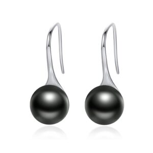 presentski black pearl dangle earrings 925 sterling silver classic round pearl tear drop hook earrings jewelry birthday gifts for women