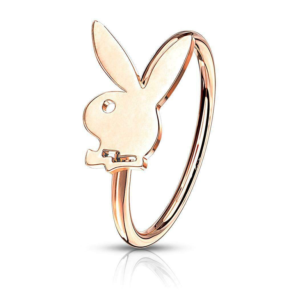 BodyJewelryOnline Playboy Bunny Top Cartilage Nose Bendable Hoop, 20g (0.8mm), 5/16" (8mm) Length, Rose Gold IP, Multiple Piercing, Surgical Stainless Steel, Hypoallergenic,Oxidize-Resistant