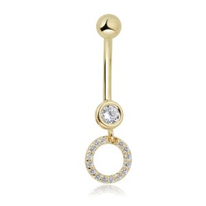 avora 10k yellow gold simulated diamond cz open circle dangling belly button ring body jewelry (14 gauge)