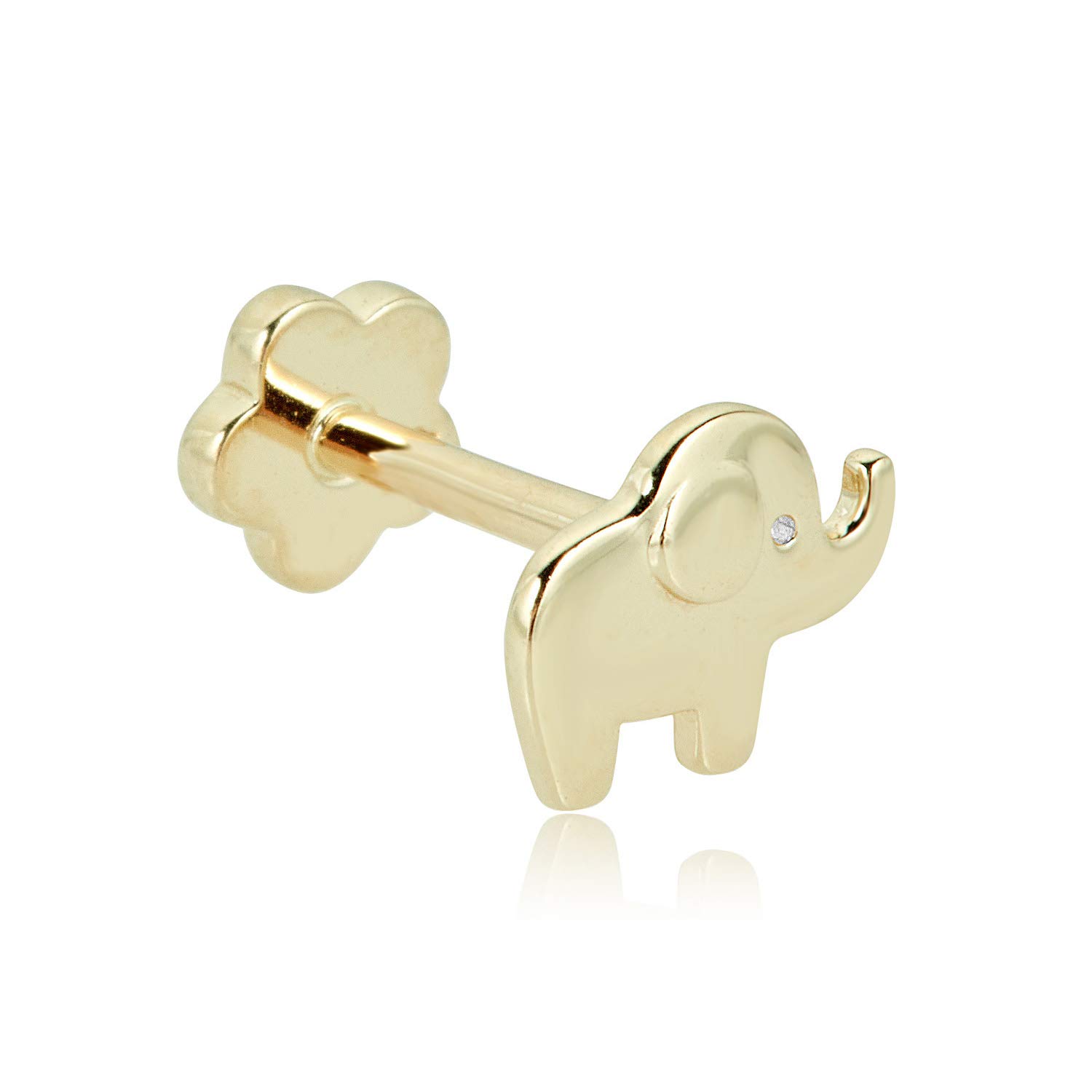 AVORA 14K Yellow Gold Simulated Diamond CZ Elephant Cartilage Piercing Flat Back Earring Body Jewelry (18 Gauge)