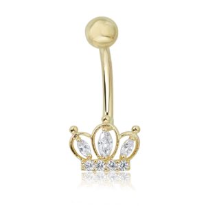 avora 10k yellow gold simulated diamond cz tiara crown belly button ring body jewelry (14 gauge)