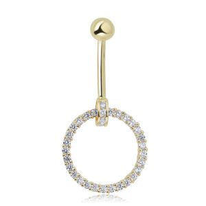 avora 10k yellow gold simulated diamond cz open-circle belly button ring body jewelry (14 gauge)