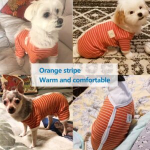 TONY HOBY Female Pet Dog Pajamas Stripes 4 Legged Dog pjs Jumpsuit Soft Cotton Dog Clothes (XL，Orange+White-Girls)