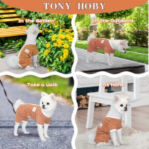 TONY HOBY Female Pet Dog Pajamas Stripes 4 Legged Dog pjs Jumpsuit Soft Cotton Dog Clothes (XL，Orange+White-Girls)