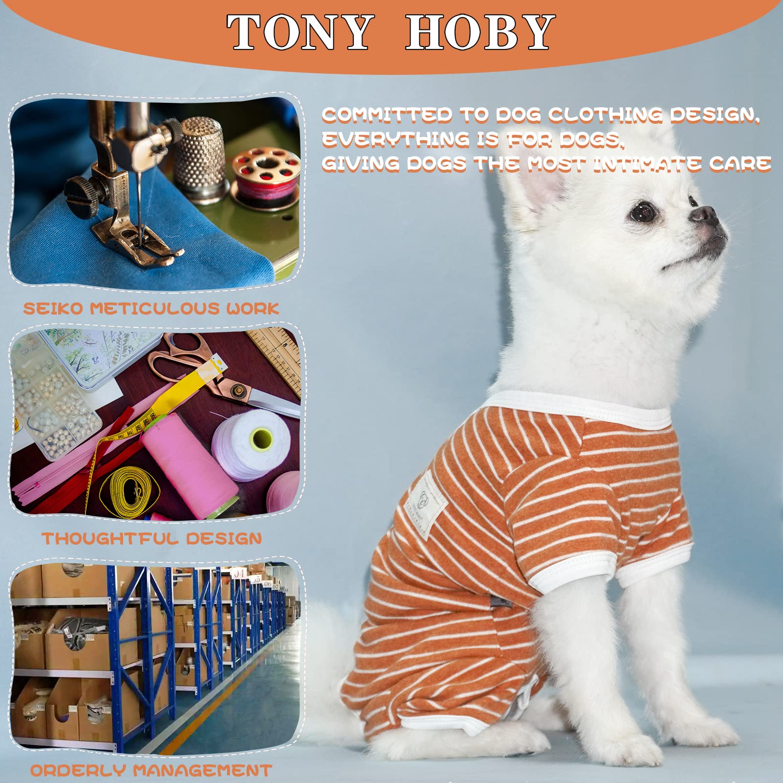 TONY HOBY Female Pet Dog Pajamas Stripes 4 Legged Dog pjs Jumpsuit Soft Cotton Dog Clothes (XL，Orange+White-Girls)