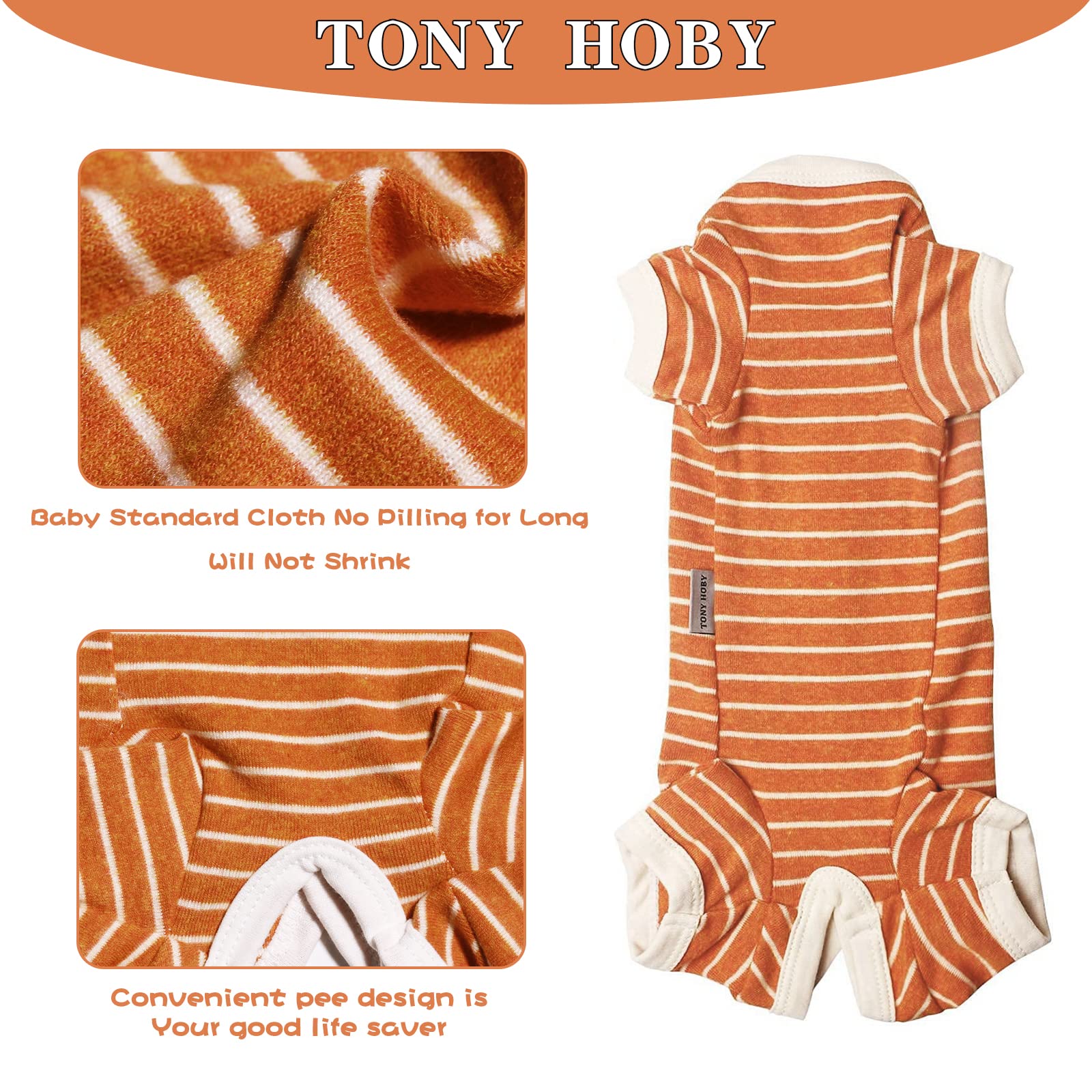 TONY HOBY Female Pet Dog Pajamas Stripes 4 Legged Dog pjs Jumpsuit Soft Cotton Dog Clothes (XL，Orange+White-Girls)