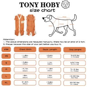 TONY HOBY Female Pet Dog Pajamas Stripes 4 Legged Dog pjs Jumpsuit Soft Cotton Dog Clothes (XL，Orange+White-Girls)