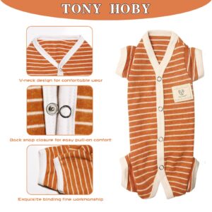 TONY HOBY Female Pet Dog Pajamas Stripes 4 Legged Dog pjs Jumpsuit Soft Cotton Dog Clothes (XL，Orange+White-Girls)