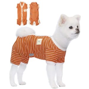 TONY HOBY Female Pet Dog Pajamas Stripes 4 Legged Dog pjs Jumpsuit Soft Cotton Dog Clothes (XL，Orange+White-Girls)