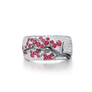 Santuzza 925 Sterling Silver Cherry Ring Created Ruby Cubic Zirconia Tree Branches Ring for Women (9)