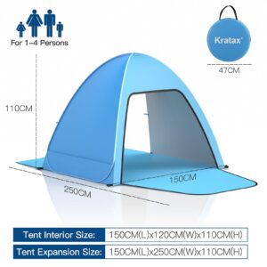 Beach Tent,Kratax UPF 50+ Sun Shelter,Lightweight Beach Sun Shade,Portable Babay Canopy Cabana,Automatic Sun Umbrella,Pop Up Beach Tents Fit 2-3 Person,for Kids Care Family Camping Picnic Fishing.