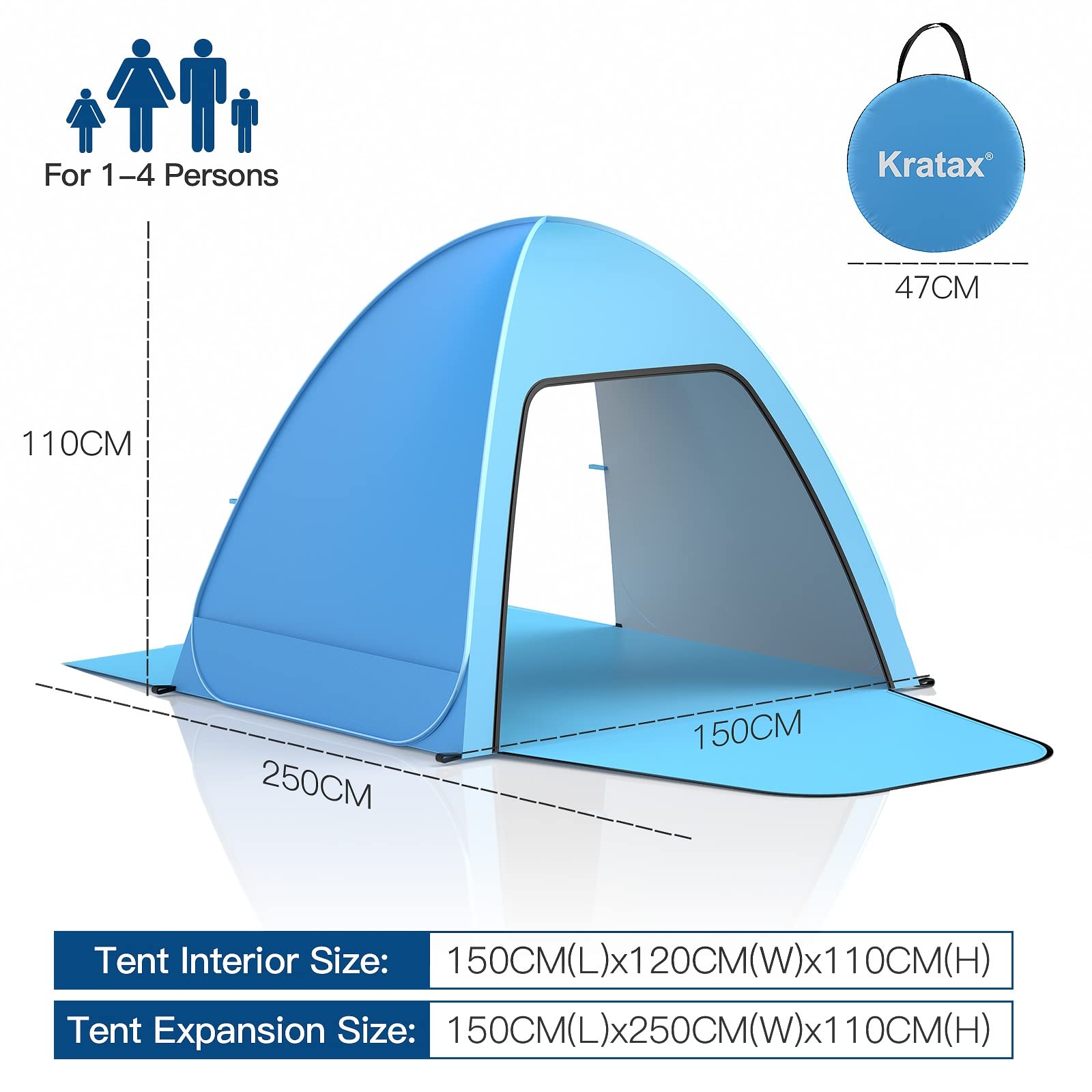 Beach Tent,Kratax UPF 50+ Sun Shelter,Lightweight Beach Sun Shade,Portable Babay Canopy Cabana,Automatic Sun Umbrella,Pop Up Beach Tents Fit 2-3 Person,for Kids Care Family Camping Picnic Fishing.