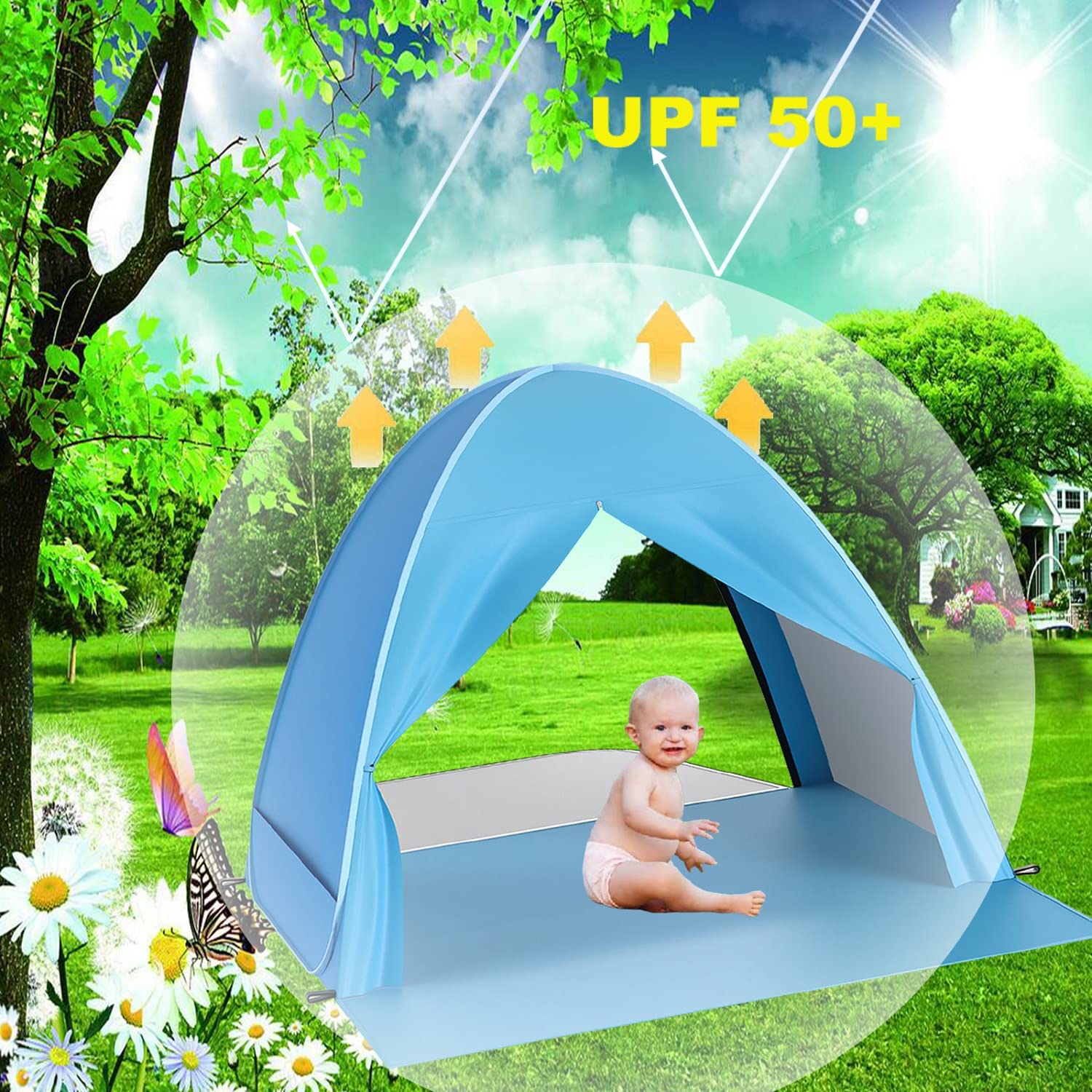 Beach Tent,Kratax UPF 50+ Sun Shelter,Lightweight Beach Sun Shade,Portable Babay Canopy Cabana,Automatic Sun Umbrella,Pop Up Beach Tents Fit 2-3 Person,for Kids Care Family Camping Picnic Fishing.