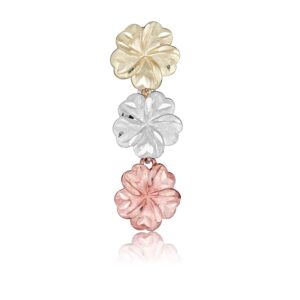 AVORA 10K 3-Tone Gold Textured Triple Flower Belly Button Ring Body Jewelry (14 Gauge)