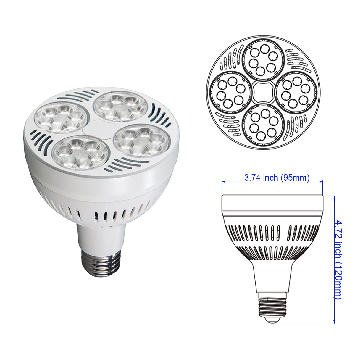 VAKESUN LED PAR30 Spotlight 35W 2900 Lumen 10000K 45° Cool White for Jewelry Lighting for Commercial Lighting