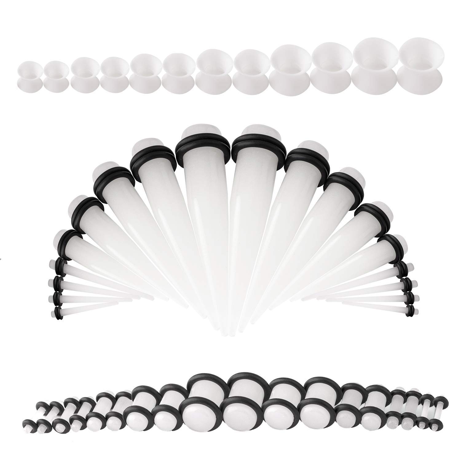 WBRWP 48pcs Ear Stretching Kit Set : Acrylic Tapers and Plugs with Double O-Ring & Soft Silicone Tunnels Ear Expander Gauges Stretcher Body Piercing Jewelry 14g-00g (Glow in Dark)