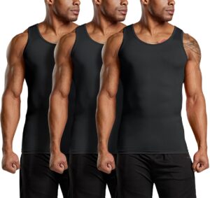 athlio men's cool dry compression sleeveless tank top, sports running basketball workout base layer, 3pack tank top black/black/black, small