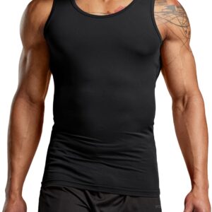 ATHLIO Men's Cool Dry Compression Sleeveless Tank Top, Sports Running Basketball Workout Base Layer, 3pack Tank Top Black/Black/Black, Small