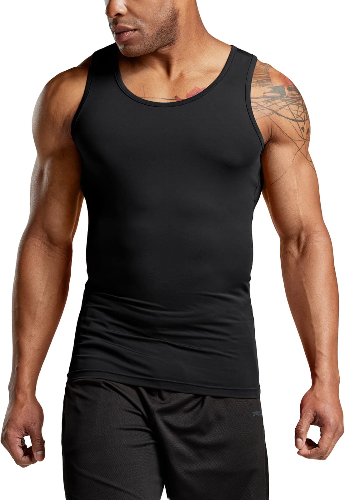 ATHLIO Men's Cool Dry Compression Sleeveless Tank Top, Sports Running Basketball Workout Base Layer, 3pack Tank Top Black/Black/Black, Small