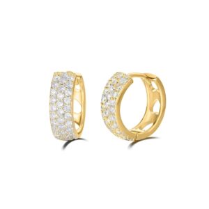 Carleen 925 Sterling Silver Hoop Earrings 14K Gold Plated Pave Set Cubic Zirconia CZ Simulated Diamond Small Thick Sparkle Fine Jewelry Birthday Gifts for Women, Diameter 15mm Width 5mm