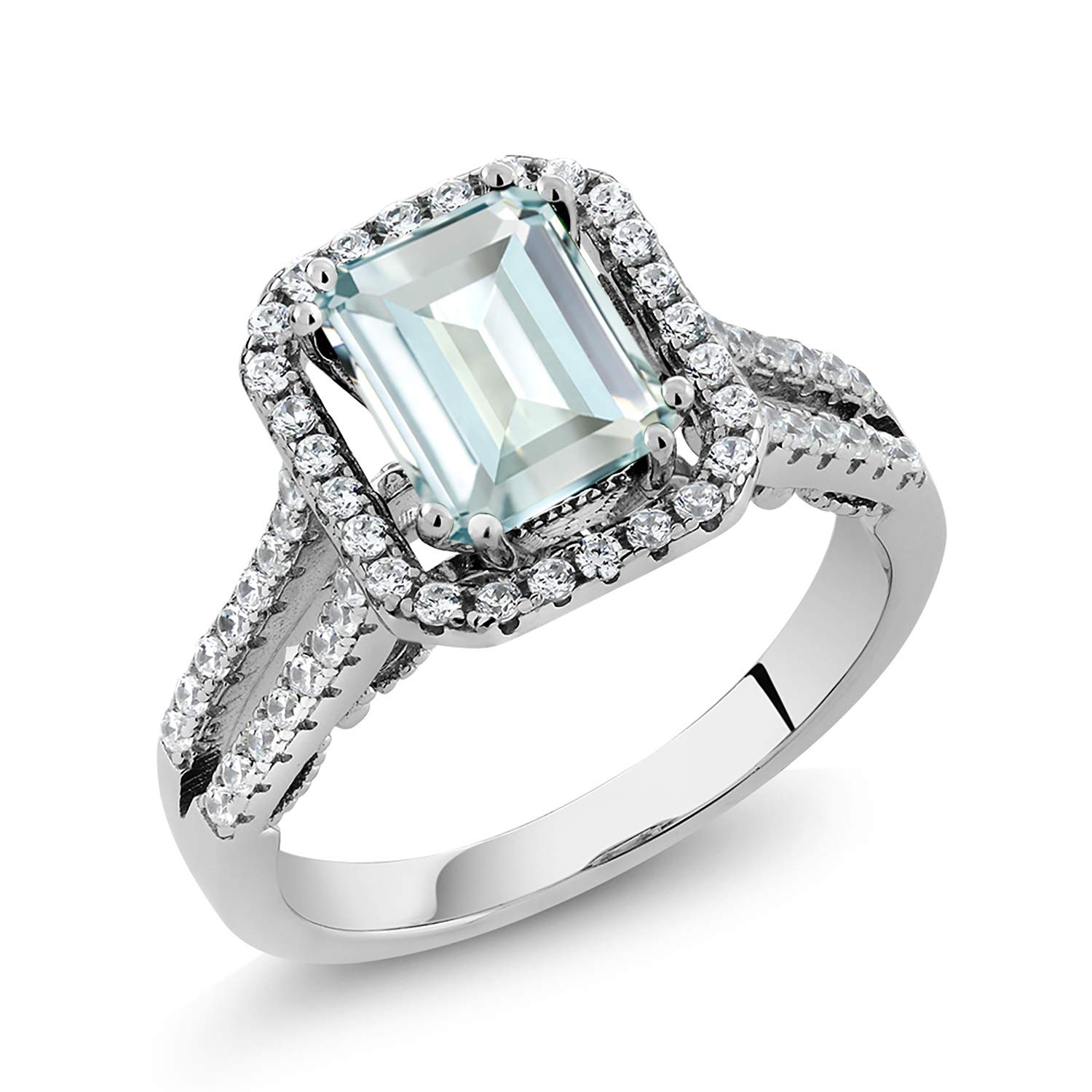 Gem Stone King 925 Sterling Silver Sky Blue Simulated Aquamarine Ring For Women (3.08 Cttw, Emerald Cut 9X7MM, Available in size 5, 6, 7, 8, 9)