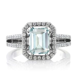 Gem Stone King 925 Sterling Silver Sky Blue Simulated Aquamarine Ring For Women (3.08 Cttw, Emerald Cut 9X7MM, Available in size 5, 6, 7, 8, 9)