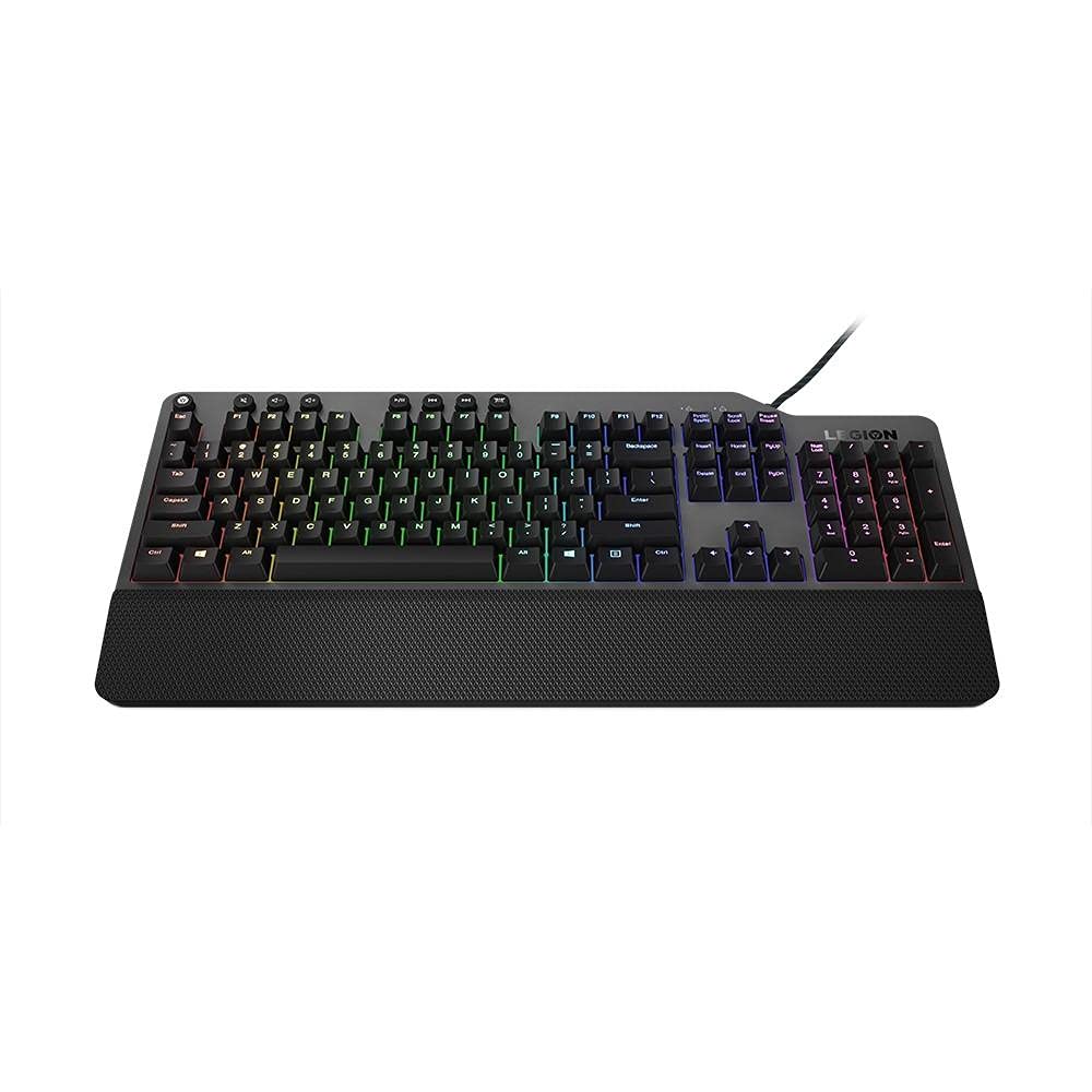 Lenovo GY40T26478 Legion K500 RGB Mechanical Gaming Keyboard, 3 ZONE Full-size Keyboard, 7 user Programmable Hot Keys; 16.8 Million Colors, 50 Million-Click Red Mechanical Keys, Detachable Palm Rest