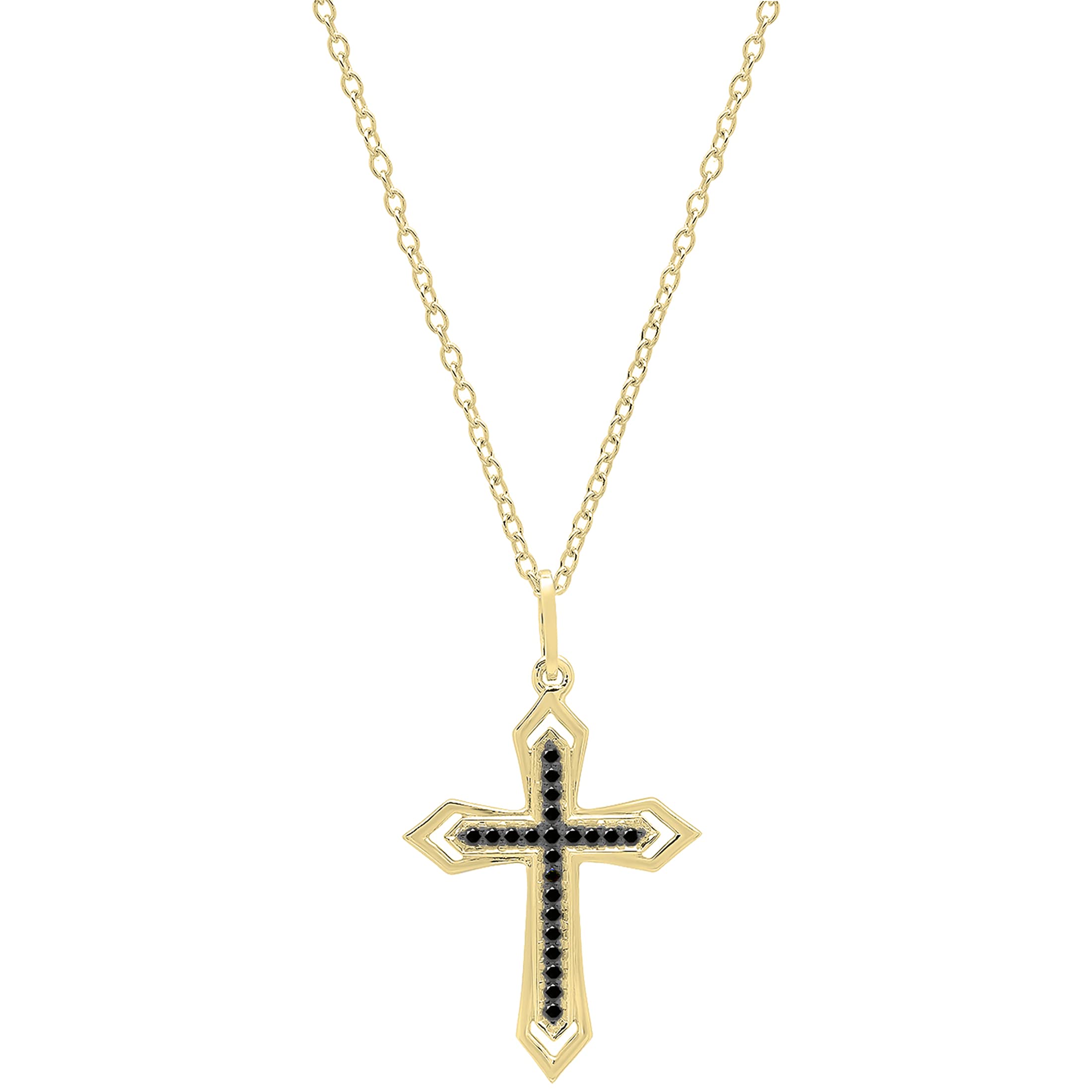 Dazzlingrock Collection 0.10 Carat (ctw) Round Black Diamond Religious (Unisex) Cross Pendant Necklace with 18 inch Gold Chain in 18K Yellow Gold